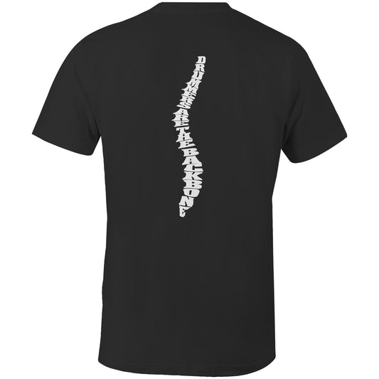 Drummers are the Backbone... of every band. "DRUMMERS ARE THE BACKBONE" in the style of a backbone. AS Colour Organic Tee